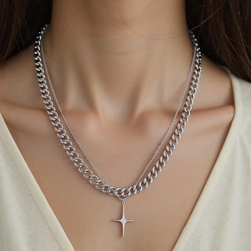 Y2k Irregular Necklace Star Pendant Moonlight Stone Fashion Collar Chain Design Spicy Silver Jewelry for Women - color: Style22