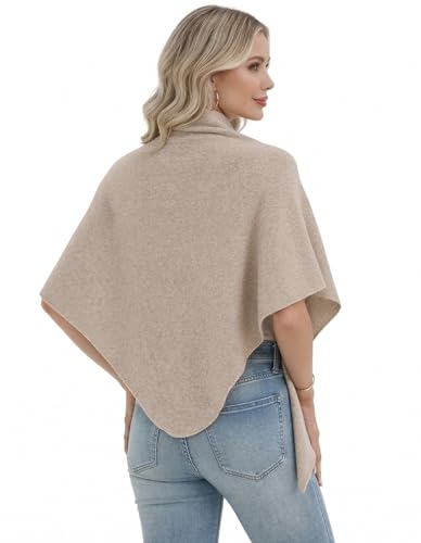 Shawl Wraps Women Pashmina Cardigan Triangle Cape Knit Shoulder Top Sweater Scarf for Fall Winter - color: 01 Light Khaki