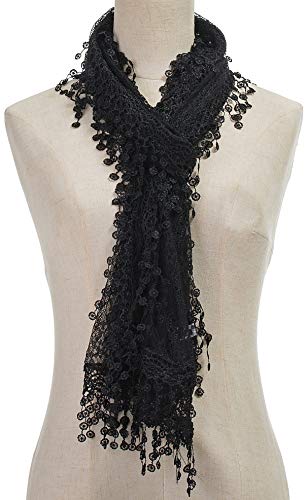 Cindy and Wendy Lightweight Soft Leaf Lace Fringes Scarf Bridal Veils shawl for Women - color: Black-2