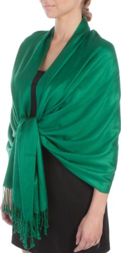 Sakkas Large Soft Silky Pashmina Shawl Wrap Scarf in Solid Colors - color: Emerald Green