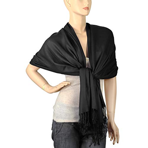 Falari Women's Soft Solid Color Pashmina Shawl Wrap Scarf, for Wedding, Bridesmaid Gifts, Evening Dress - color: Black