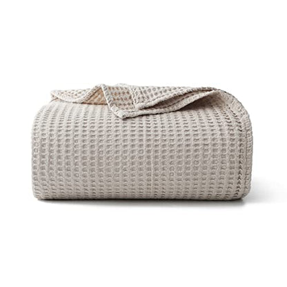 100% Cotton Waffle Blanket (Khaki - Twin Size - 66 * 90''), Pre-Washed and Anti-Shrinkage Soft Lightweight Bed & Couch Blanket, 380 GSM Waffle Weave Throw Blanket for All Seasons - color: Khaki, size: Twin (66"*90")
