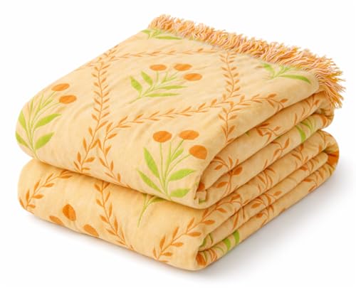 100% Cotton Boho Throw Blanket for Home Decor – Classic Farmhouse Quilt Bedding, Muslin Blankets for Adults, Vintage Woven Decorative Blanket for Couch, Bed Layering Use, Vintage Floral, 60"x80" - color: 2 - Vintage Floral, size: Twin (60 x 80 Inch)
