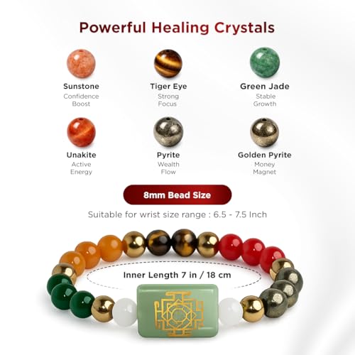 Natural Healing Dhan Yog Bracelets For Men & Women Certified Gemstone 8mm Beads for Money Magnet & Wealth Attraction, Prosperity, Success, Protection, Luck, Stress Relief & Emotional Balance DhanYog Bracelet - color: Laxmi Dhan Samridhi Aishwarya Vriddhi