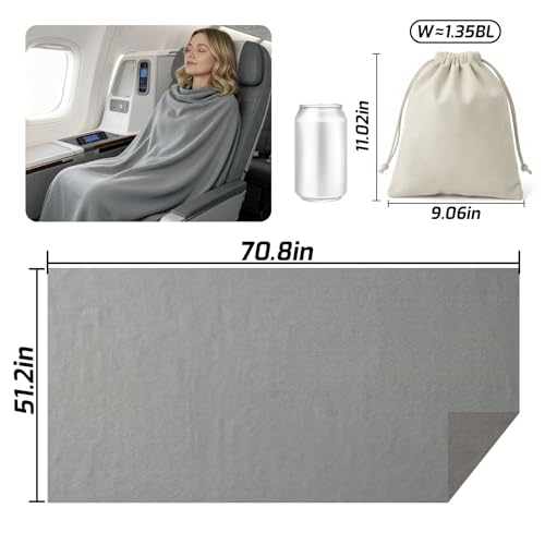 Travel Blanket Airplane - Ultra Soft & Lightweight Knit Design Compact Airplane Blanket,53x72 Inch,Stylish Travel Shawl Wraps for Flights,Office,Home Use,Travel Essentials & Gifts (Grey) - color: Grey