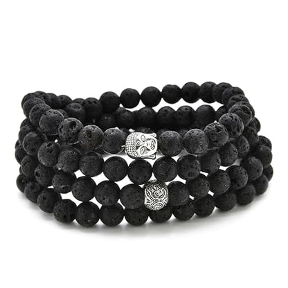 Buddha Charm Meditation Jewelry of 108 Mala Prayer Beads Bracelet or Necklace - style: Lava