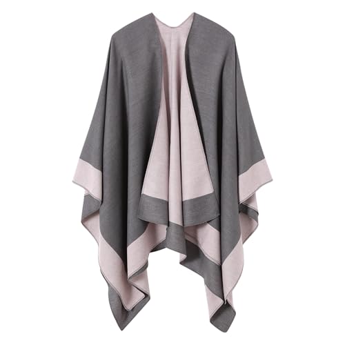 Women's Shawl Wrap Poncho Cape Cardigan Open Front Coat Shawl Wrap Scarf for Spring Fall Winter - color: Grey Pink