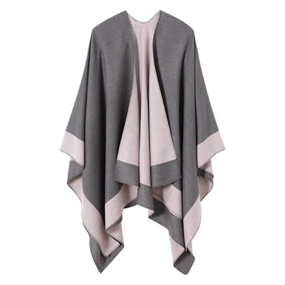 Women's Shawl Wrap Poncho Cape Cardigan Open Front Coat Shawl Wrap Scarf for Spring Fall Winter - color: Grey Pink