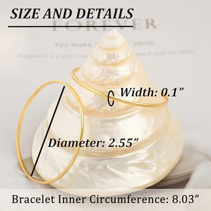 POTESSA 18K Gold Plated Cuff Bracelets Adjustable Dainty Bangle Handemade Jewelry for Women - style: Thin Round