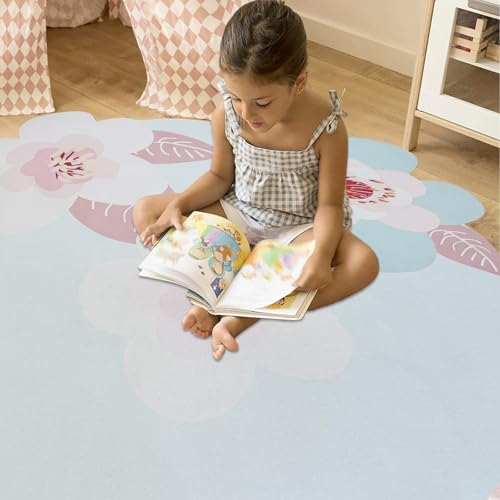 ABREEZE Irregular Large Flower Meditation Mat Non Slip Round Pilates Yoga Mat Natural Rubber with Sueded Surface Exercise Mat - color: Blue, size: 47x47inch