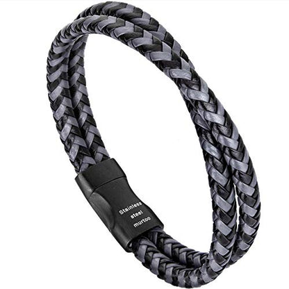 murtoo Mens Bracelet Leather Braided, Brown and Black Leather Bracelet for Men - color: Black-grey, size: 8.46"