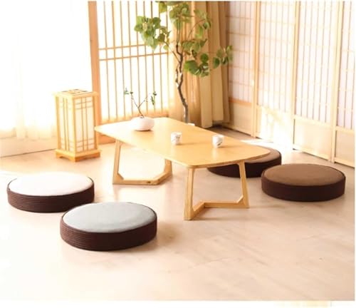Meditation Floor Cushion, Seat Cushion Straw Futon Cushion Household Circular Breathable Linen Yoga Pillow Cotton Thread Woven 10cm Thick Meditation Pillow(Beige)