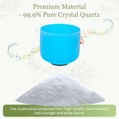 432HZ 8 Inchs G Note Blue Frosted Crystal Singing Bowl for Meditation Healing Yoga Chakra Quartz Crystal Sound Bowls with Heavy Duty Carry Case and Rubber Mallet,Suede Striker,O-rings - color: G Note Blue, size: 8 inch Throat Chakra