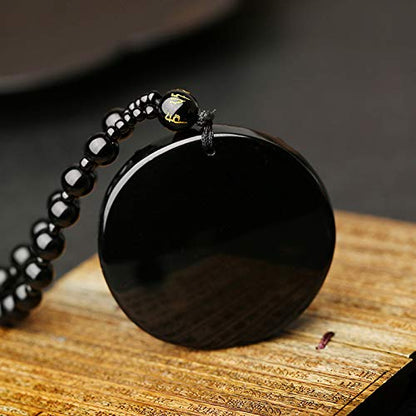 Natural black obsidian rainbow obisidan ice obsidian Maitreya launghing buddha necklace Amulet pendant bead chain - color: Ganesha elephant 2
