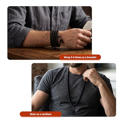 Nupuyai Natural Wood Wrap Bracelet for Women and Men, 108 Prayer Mala Beads Tibetan Necklace for Unisex Elastic Meditation Yoga Jewelry - color: Ebony Wood(8mm)