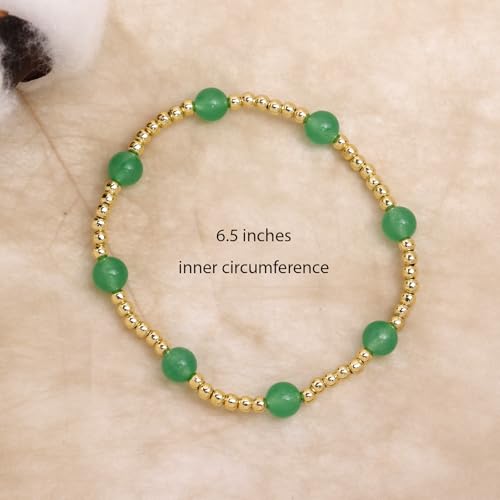 Gold Beaded Stack Bracelets for Women, Handmade Colorful Natural Beads Stackable Stretch Bracelet Everyday Fashion Jewelry Gift. - color: green gold