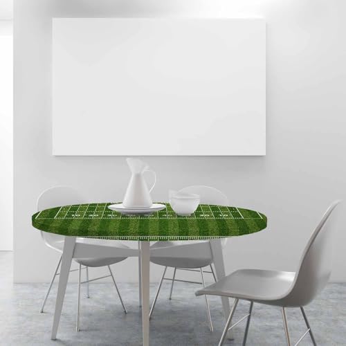 Football Field Round Table Cloth American Hash Marks Yard Lines Grass Textured Elastic Edged Table Cover Fade and Stain Resistant Table Cloths Easy to Clean Fits Tables 40-44" Diameter - color: Football Field