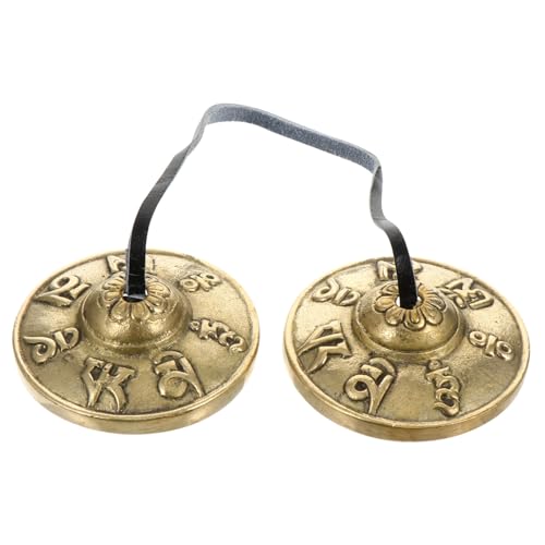 Baluue Nepal Copper Yoga Cymbals Bell with Sacred Pattern, Hand Percussion Instrument for Meditation and Mindfulness Sound Healing