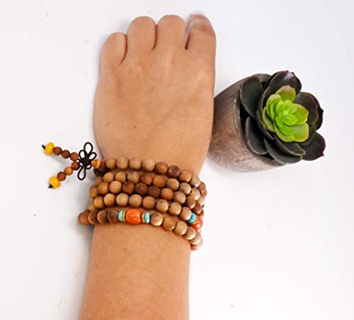 Mandala Crafts Natural Wood Mala Beads Necklace – Japa Mala Beads 108 Necklace – 108 Mala Beads Bracelet Mala Prayer Beads Necklace for Men Women Mala Meditation Beads
