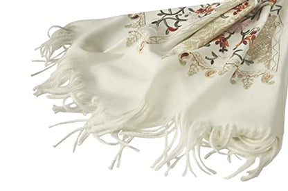 Urban CoCo Women's Embroidered Tassel Long Shawl Oversize Scarf Wraps for Women - color: #3-white