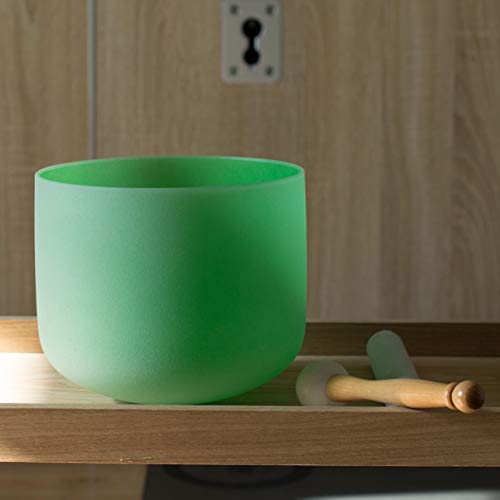 Leize Quartz Crystal Singing Bowl F Note 432 hz Heart Chakra Green 10" with Heavy Duty Carrying Case Suede Striker - color: green, size: 10" F Note 432 hz
