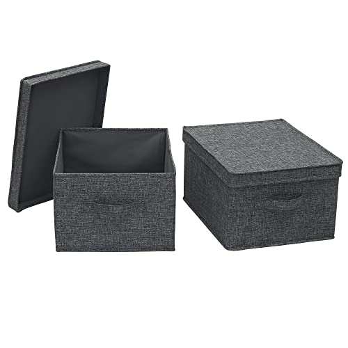 Household Essentials Large Fabric Storage Bins with Lids, Graphite, Set of 2 - color: Graphite