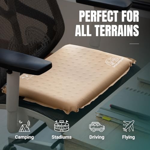 Inflatable Seat Cushion – Stadium, Airplane & Travel Comfort - 2 Inch Thick Self-Inflating Foam, Perfect for Bleachers, Camping, Office, Car - Includes Travel Bag and Carabiner
