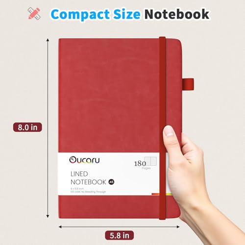 Oucaru Lined Journal Notebook, 16 Pack, 180 Pages, A5 Journals for Writing, 100 GSM Thick Paper, Small Notebooks Daily Journal for Women Men Work, Business, School, Travel Supplies - color: Red