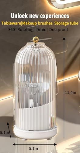 360° Rotating storage - Dustproof lid High permeability material moisture and mildew design Detachable drain tray | Tableware/Toiletries/Makeup Brush Multi-function Organizer