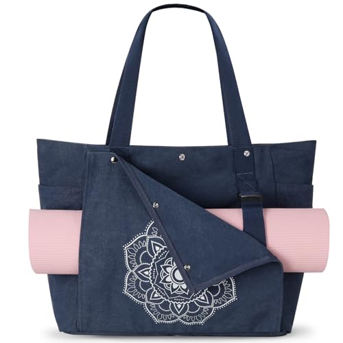 Gonex Yoga Mat Bag, Yoga Gym Bag Tote Bag with Multi Pockets For Women Men, Canvas Yoga Mat Carrier Take in Out Mat Easily For Pilates Travel Workout Office - color: Blue, size: Large(17.7×6.1×15.3inch)