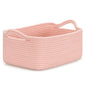 CLHMILY&Z Small Cube Storage Baskets, Decorative Woven Cotton Rope Baskets with Handles for Organizing, Shelf, Closet, Nursery, Bathroom, Toy Organizer Bins (1, Pink, 11.4 x 7.5 x 4.7)