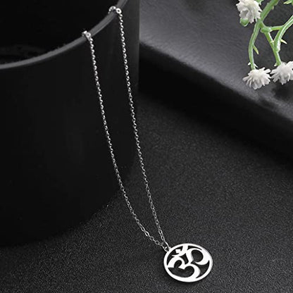 UNIFT Necklace For Women- Aum Om Ohm Sanskrit Symbol Round Pendant Beaded Double Layer Chain Charm Necklace,Hinduism Yoga Sanskrit Personalized Amulet Dainty Pendant Necklace Jewelry - color: single chain - silver