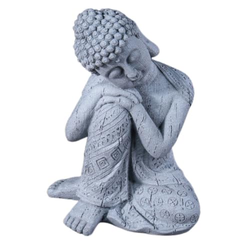 Resin Buddha Statue Home Decor Cement Color Creative Zen Monk Figurine for Meditation and Hallway Display Artistic Chinese Style Desk Ornament