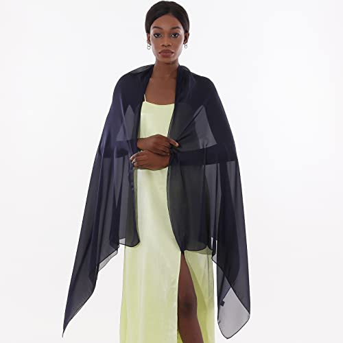 Womens Scarf Pashmina Shawls and Wraps for Evening Dresses Like Chiffon Silk Scarf for Bridal Wedding - color: Navy