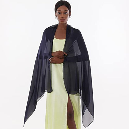 Womens Scarf Pashmina Shawls and Wraps for Evening Dresses Like Chiffon Silk Scarf for Bridal Wedding - color: Navy