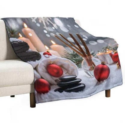 Christmas Balls Towels Throw Blanket, Soft Lightweight Cozy Warm Zens Stones Candle Flannel Blankets for Couch Bed Travel, 50"x70" - color: Christmas Balls Towels, size: 50"x70"