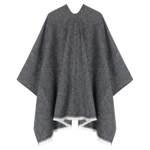 Women's Shawl Wrap Poncho Warm Cape Cardigan Open Front Shawls for Spring Fall Winter Cold Weather Days - color: Black