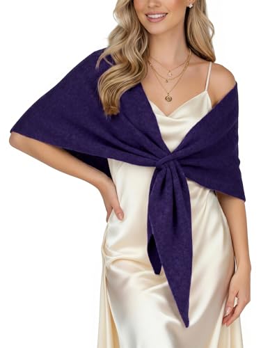 Shawl Wraps for Women Soft Lightweight Wool Blend Knit Triangle Scarf Cardigan Cape Topper for Spring Fall Winter - color: Deep Purple