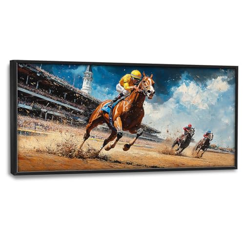 Werstern Cowboy Large Wall Art Horse Race Running Pictures Wall Decor Arena Canvas Animal Print Painting Modern Artwork Home Decoration for Living Room Bathroom Bedroom Office Framed 60"x30" - color: Horse Race, size: 60"L x 30"W