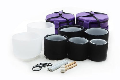 Leize Crystal Singing Bowl with Carrying Case, White, Set of 7 size 6-12" A-G Note 432 hz