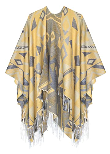 Urban CoCo Women's Retro Style Vintage Pattern Tassel Poncho Shawl Cape Wraps For Women - color: Series 5-yellow