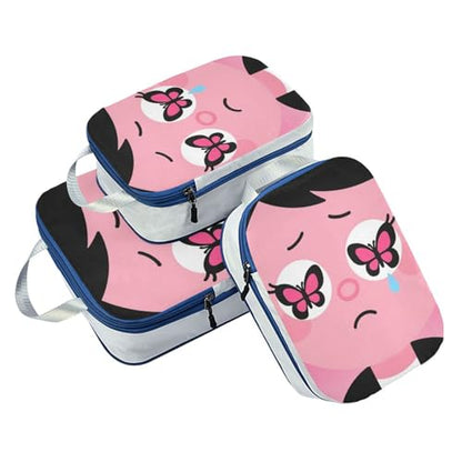With Zipper 3 Set Packing Travel Organizer Polyester Space Saver Travel Bags, First Date Nerves Look (3 Set) - color: First Date Nerves Look