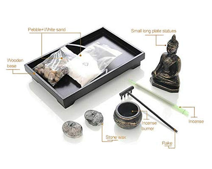 Royal Brands Zen Garden with Buddha, Rake, Rock Candle, and Incense Holder – Peace and Tranquility (9"x6"x7")