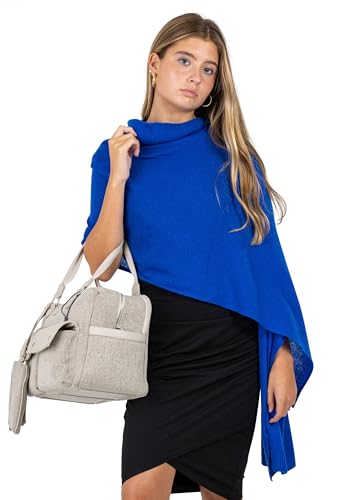 Velanio Cashmere Luxury Knitted Wrap Travel Shawl Scarf, Pashmina Stole, All-Season Scarf for Women Cashmere Wool Blend - color: Cyanine-royal Blue