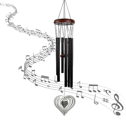 28'' Wind Chimes with Heart Spinner, Aluminum Hanging Metal Wind Catcher for Outdoor Decor, Garden, Patio Decoration - size: 28''