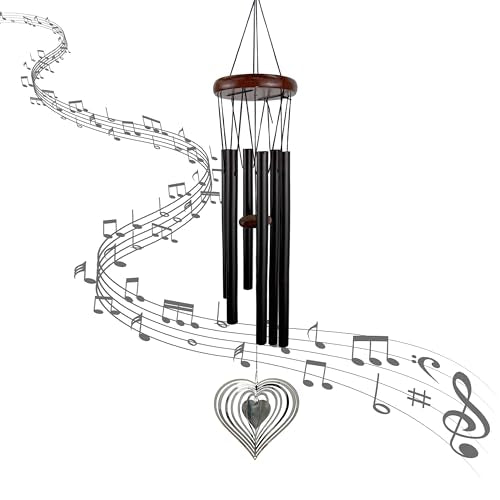 28'' Wind Chimes with Heart Spinner, Aluminum Hanging Metal Wind Catcher for Outdoor Decor, Garden, Patio Decoration - size: 28''