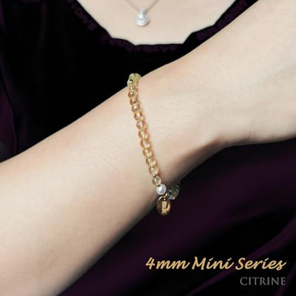 Morchic 4mm Natural Gemstone Beads Stretch Bracelet for Women, With Freshwater Pearls, Energy Gem Birthday Gift for Her 7.2” - color: Yellow