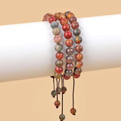 AD Beads Unisex 8mm Gemstone Bracelets Healing Macrame Adjustable 7-9 Inches || wear this healing natural gemstone bracelet help to erase your pain and fear || recover your energy||| - color: Picasso Jasper