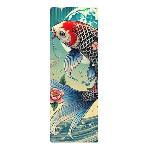 Ukiyo-e Koi Rubber Yoga Mat, Meditation Mat, Eco-Friendly Exercise Gear, Gift for Yoga Lovers, Zen Home Decor