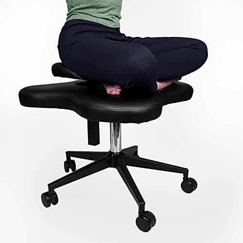 H&A Cross-Legged kneeing Chair for Office or Home, Meditation Seat for Reducing Back Pain, Ergonomic Posture Corrective Seat with Height Adjustable (Black), 26.5 inch x 23.5 inch - color: Black